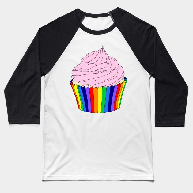 Rainbow Cupcake with Pink Icing Baseball T-Shirt by Art by Deborah Camp